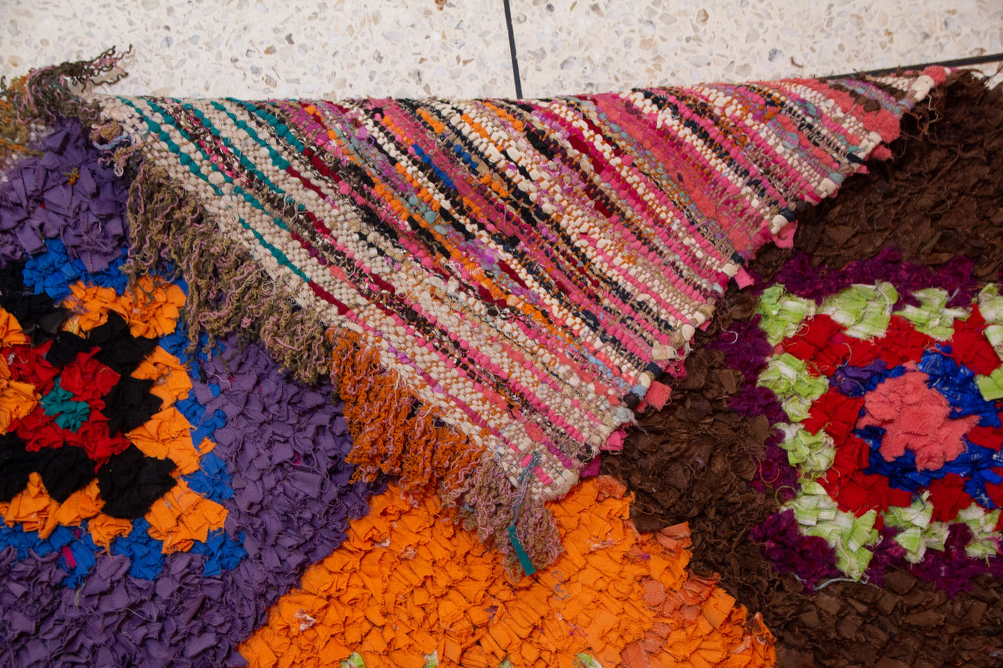 Boucherouite Mosaic Runner — Multicolor Reclaimed-Textile Checker
