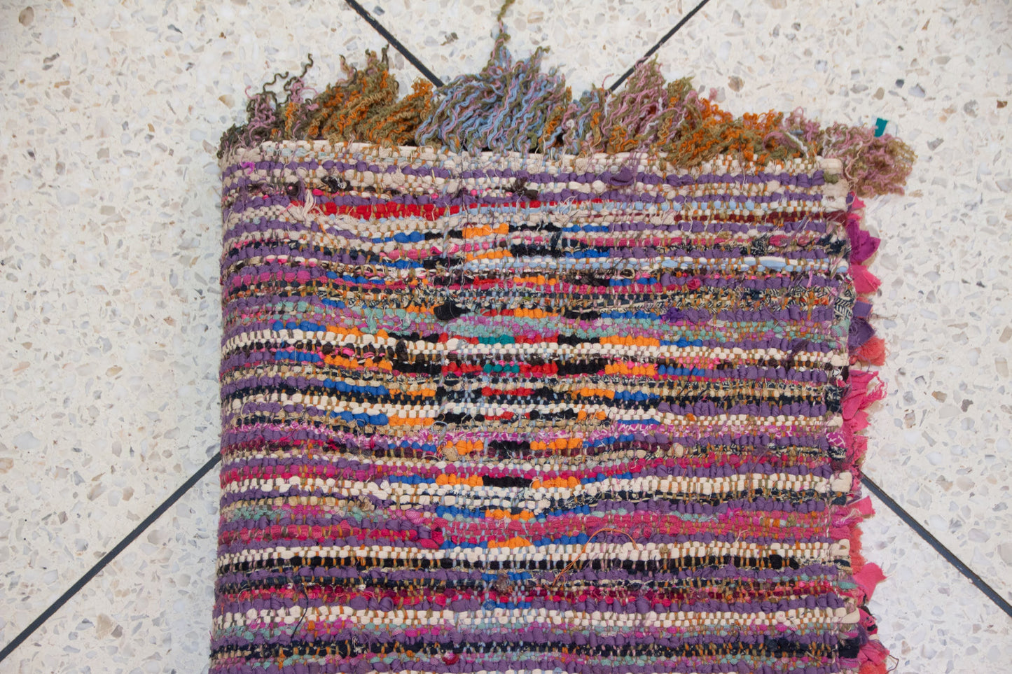 Boucherouite Mosaic Runner — Multicolor Reclaimed-Textile Checker