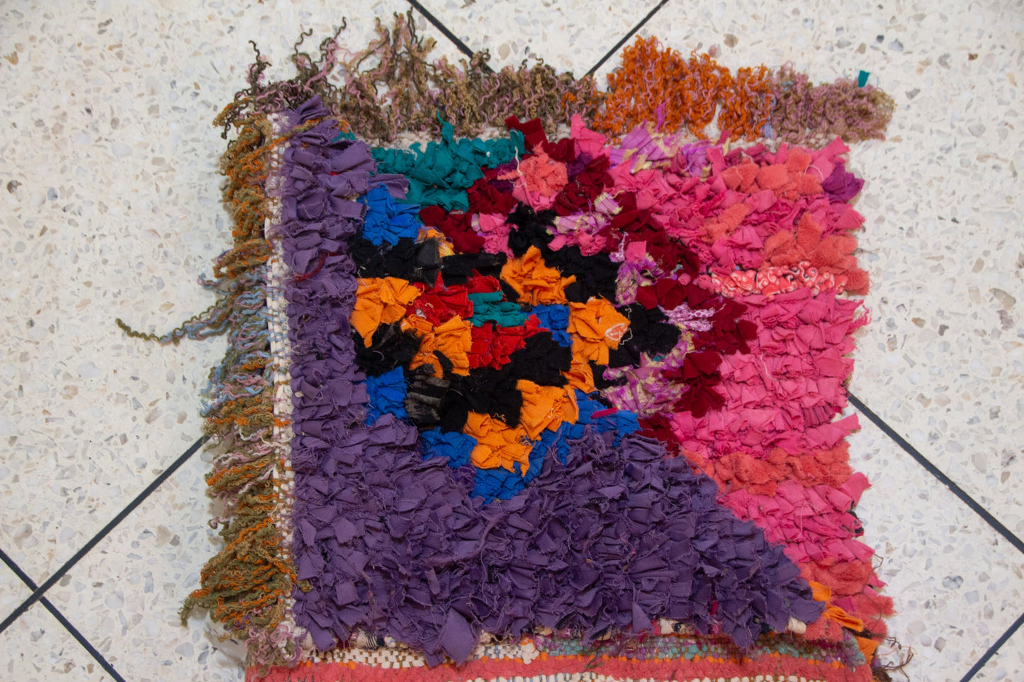 Boucherouite Mosaic Runner — Multicolor Reclaimed-Textile Checker