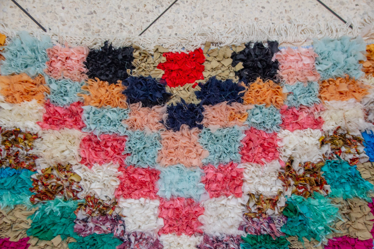 Boucherouite Mosaic Runner — Multicolor Reclaimed-Textile Checker