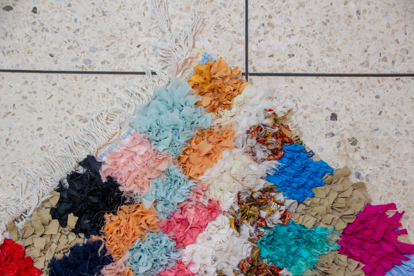 Boucherouite Mosaic Runner — Multicolor Reclaimed-Textile Checker