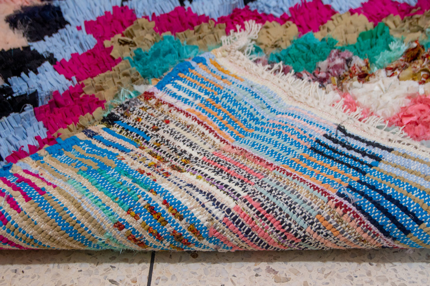 Boucherouite Mosaic Runner — Multicolor Reclaimed-Textile Checker