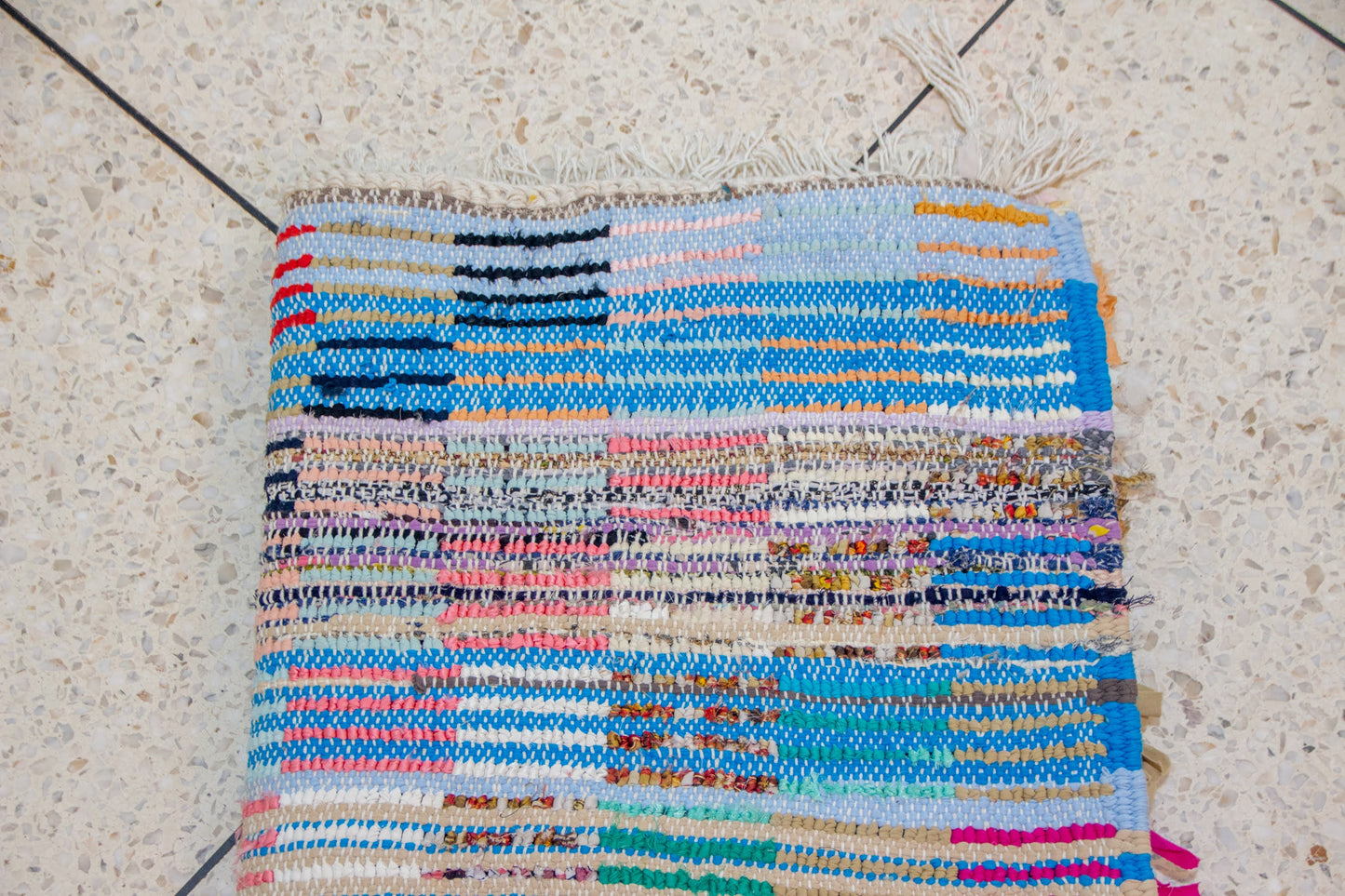 Boucherouite Mosaic Runner — Multicolor Reclaimed-Textile Checker