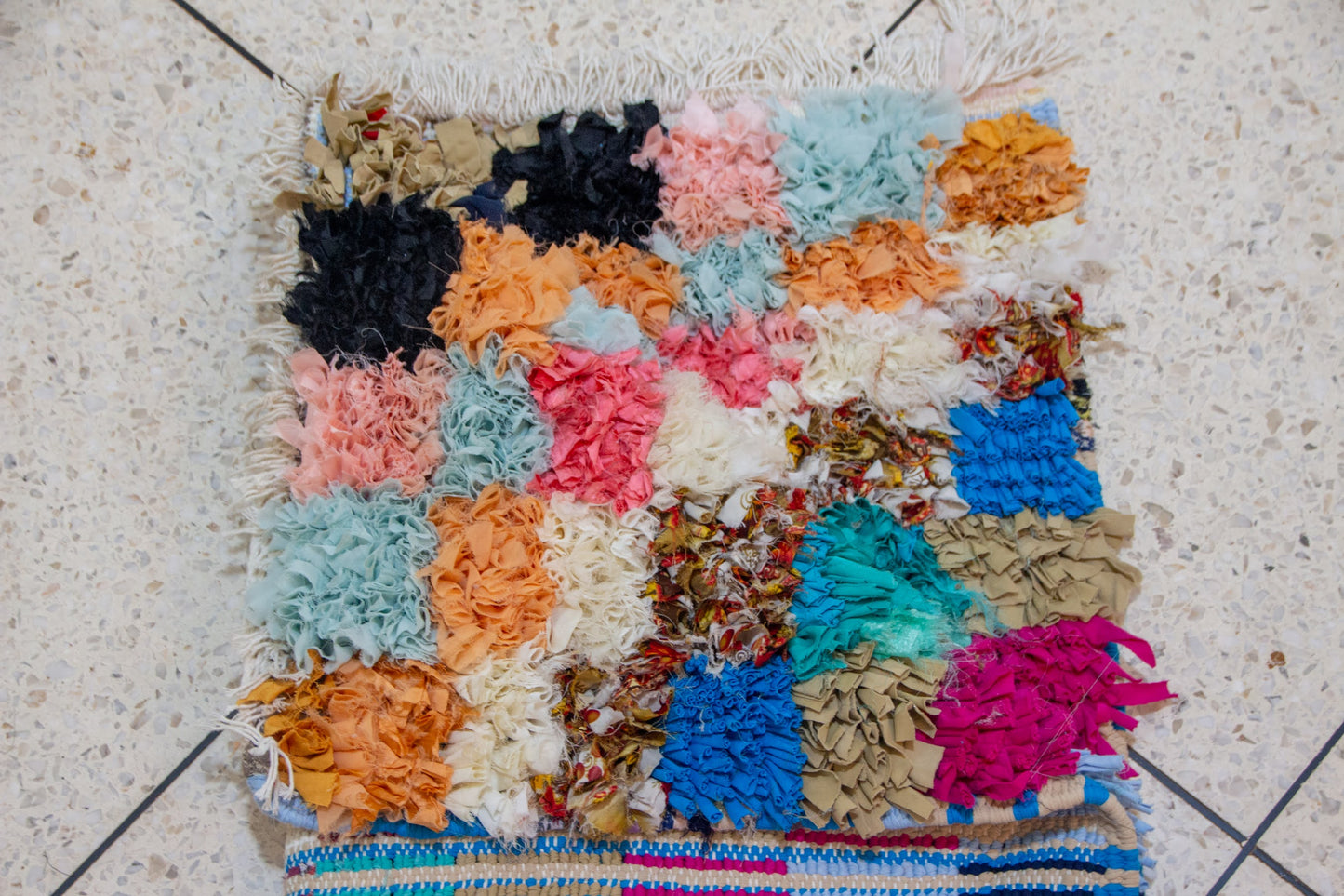 Boucherouite Mosaic Runner — Multicolor Reclaimed-Textile Checker