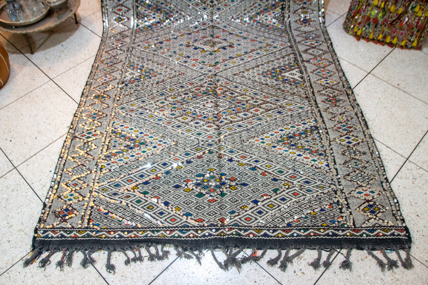 Beni Mguild Henbel Kilim — Celestial Lattice in Indigo and Silver