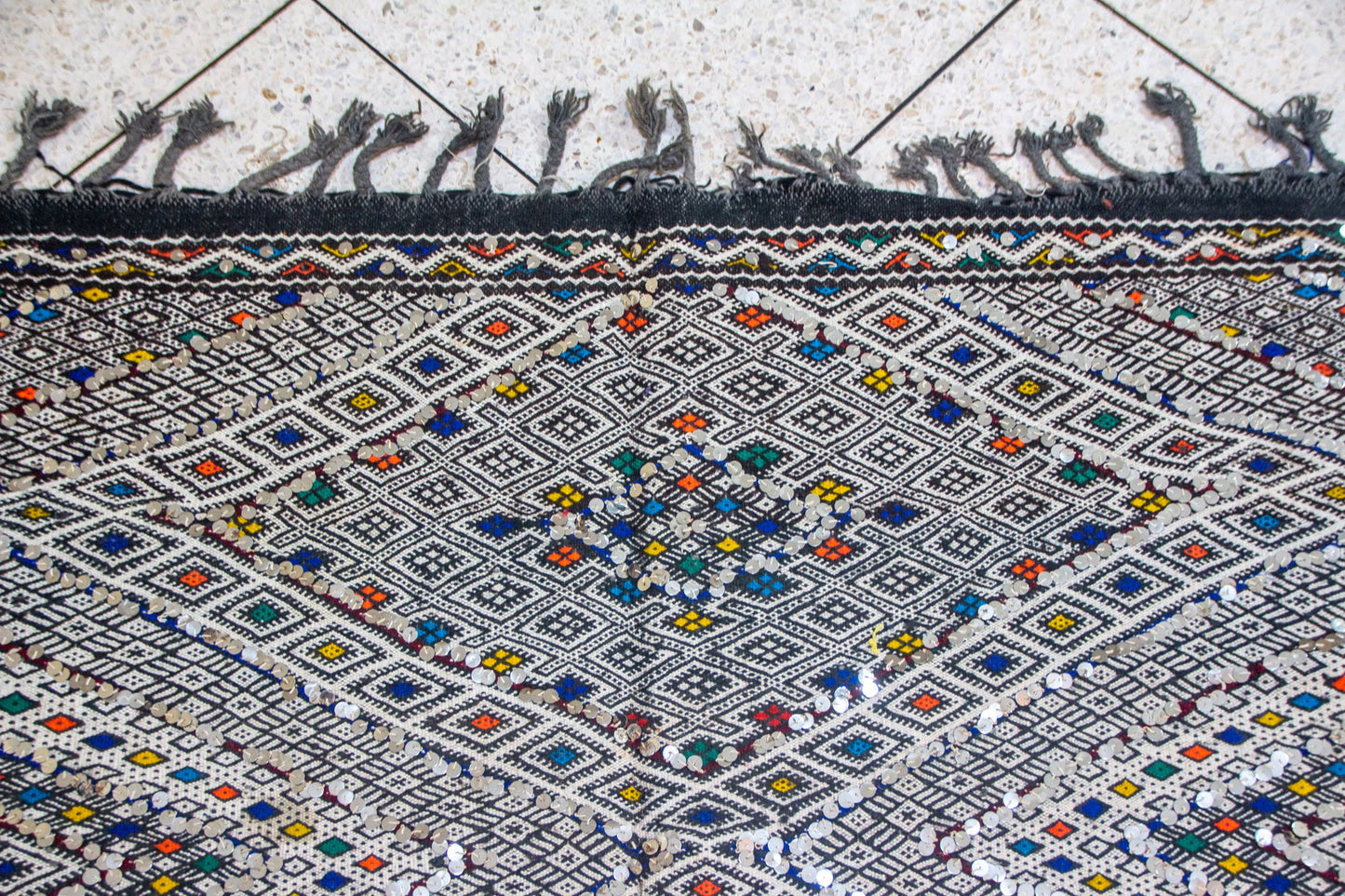 Beni Mguild Henbel Kilim — Celestial Lattice in Indigo and Silver