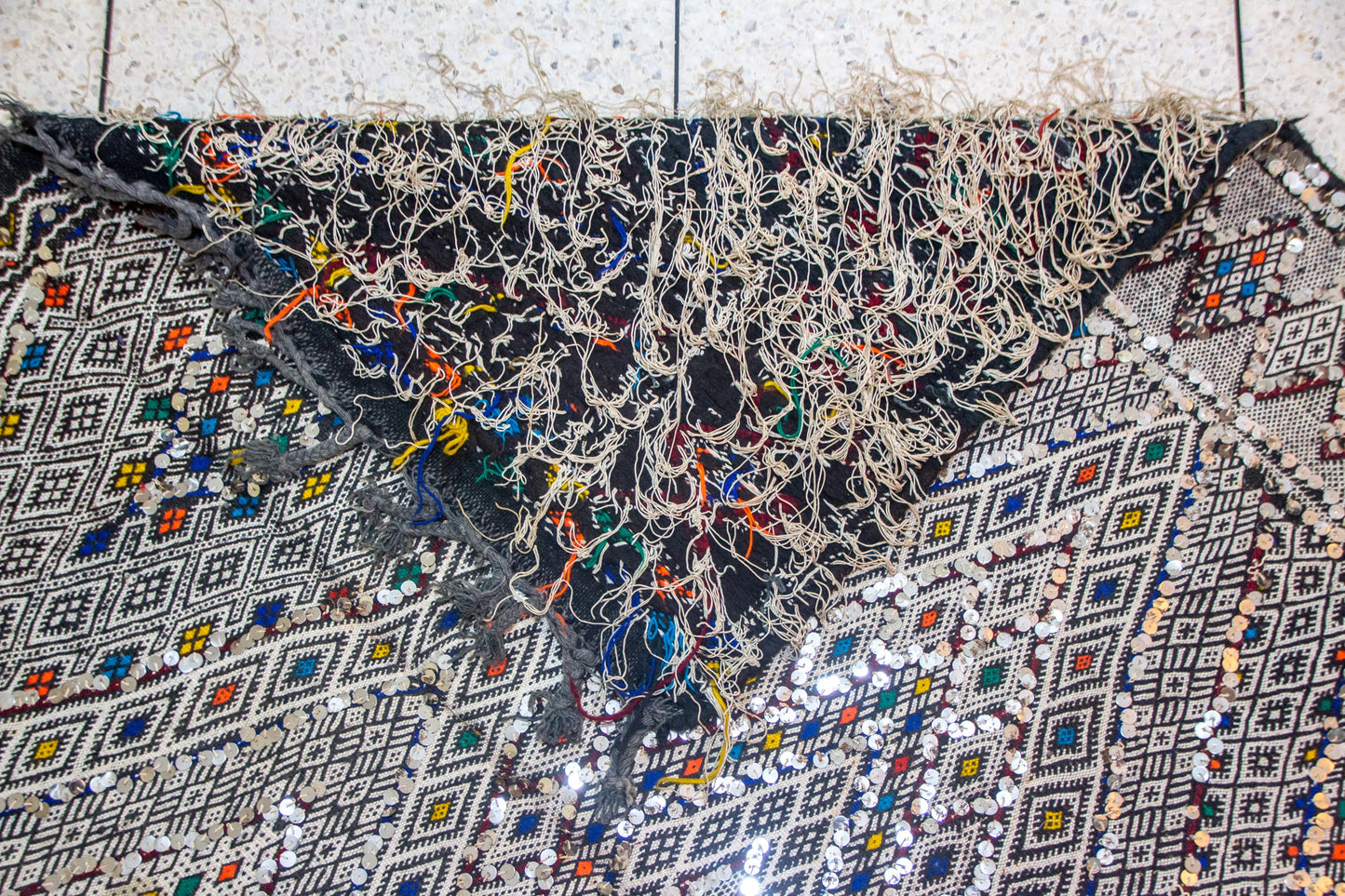 Beni Mguild Henbel Kilim — Celestial Lattice in Indigo and Silver