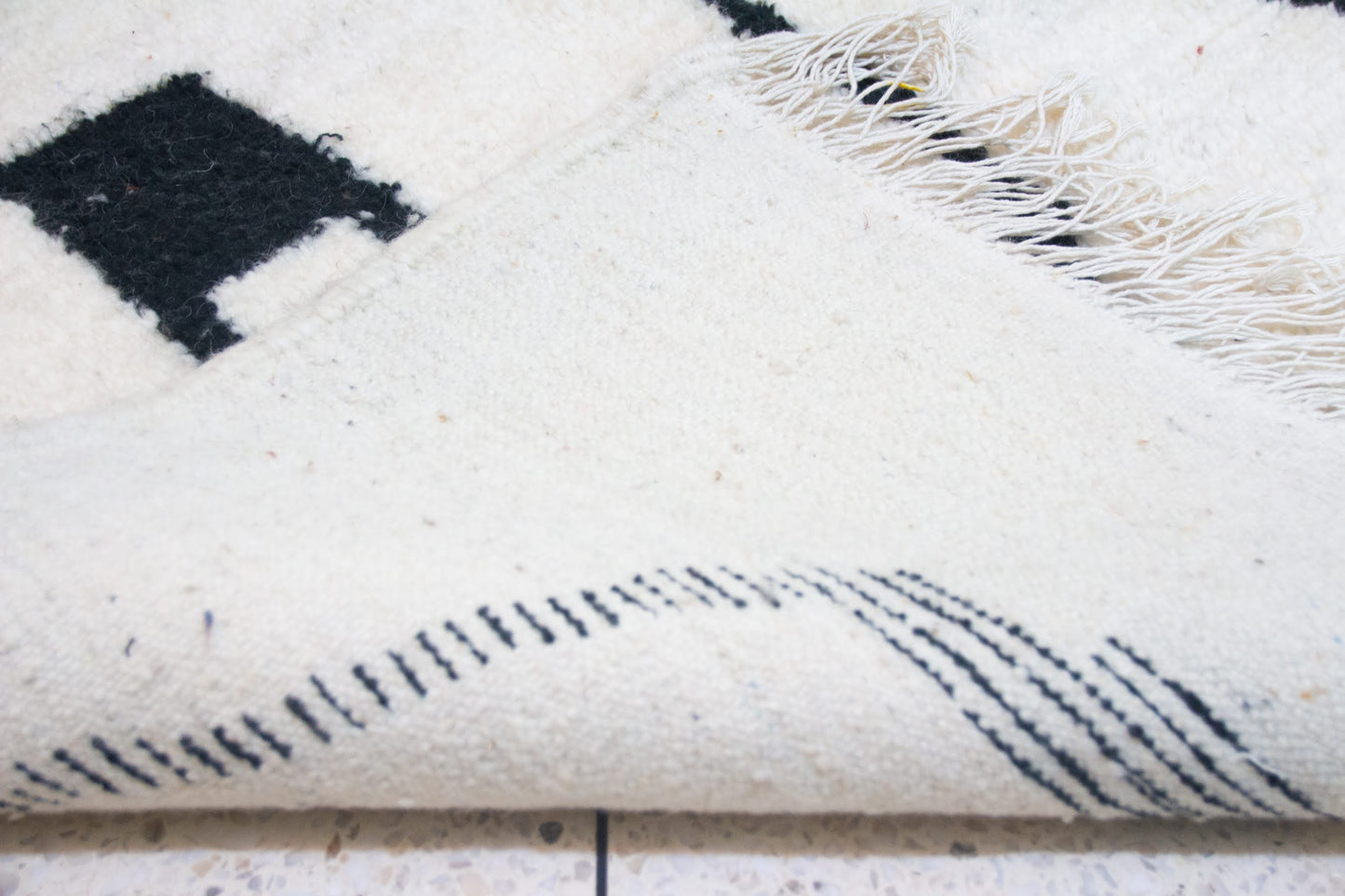 Azilal Abstract Skyline — Ivory Wool with Black & Taupe Motifs