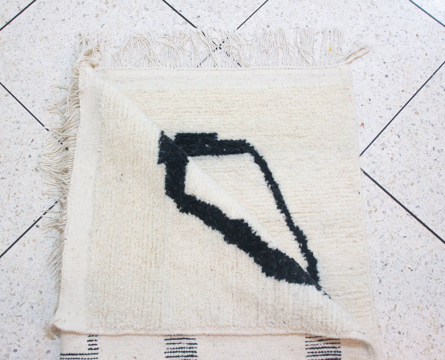 Azilal Abstract Skyline — Ivory Wool with Black & Taupe Motifs