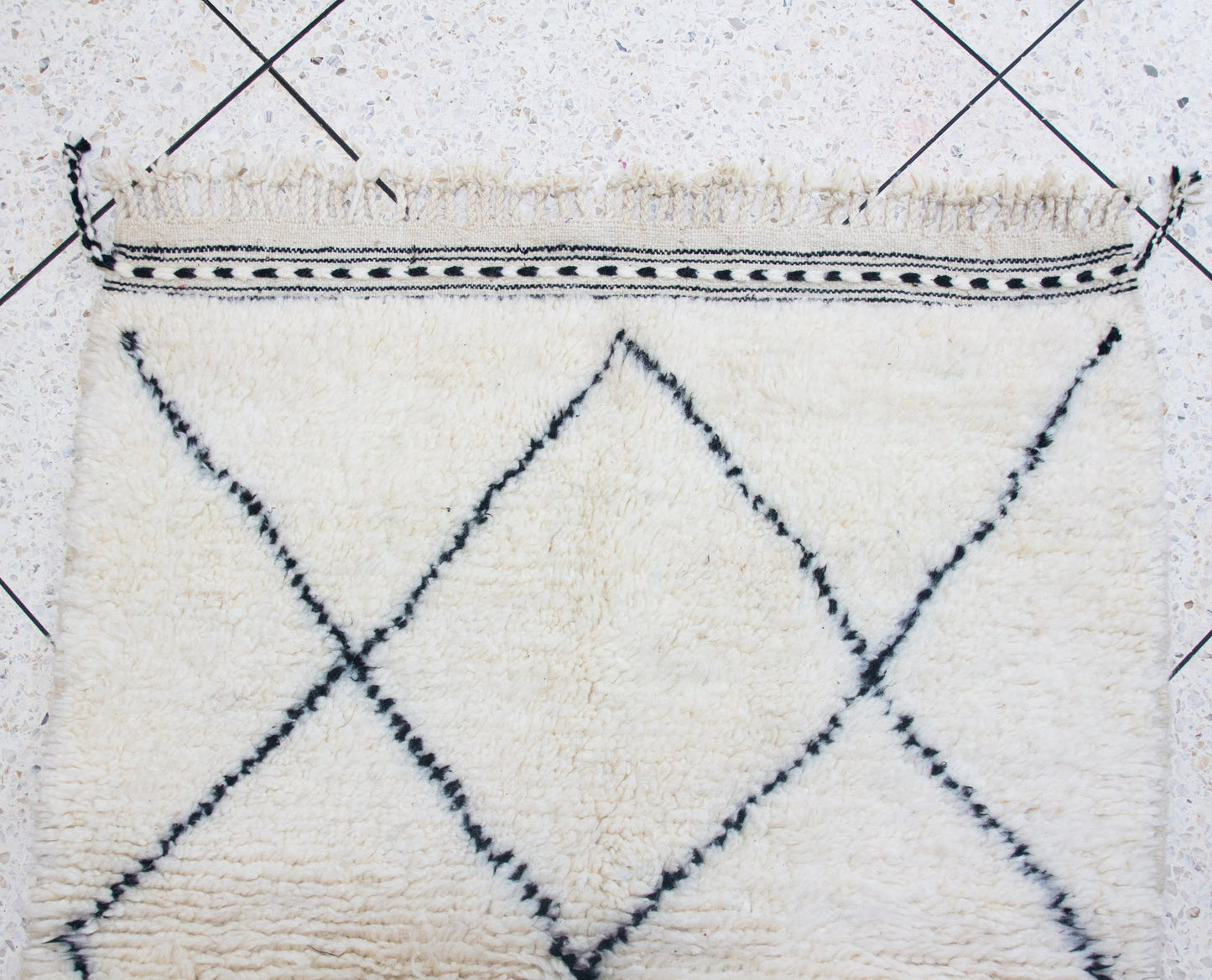Marmoucha Pile Rug — Ivory Field with Charcoal Lattice