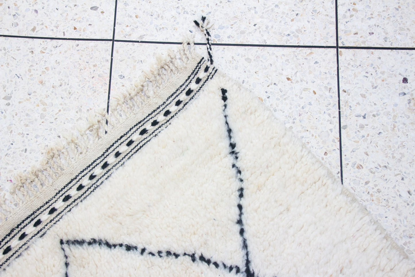 Marmoucha Pile Rug — Ivory Field with Charcoal Lattice