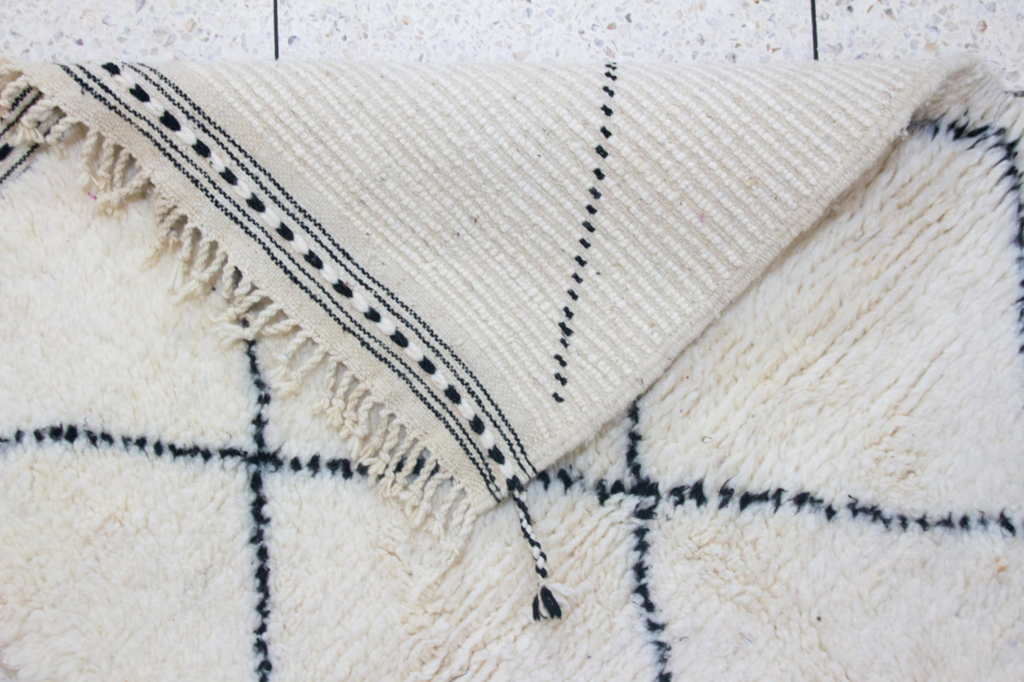 Marmoucha Pile Rug — Ivory Field with Charcoal Lattice