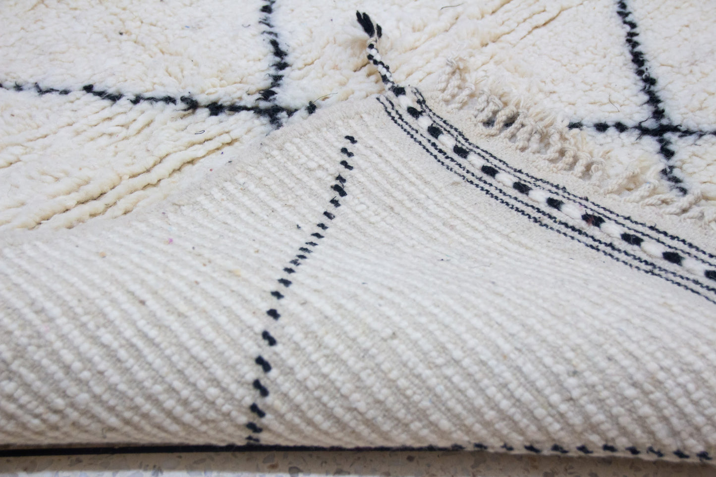 Marmoucha Pile Rug — Ivory Field with Charcoal Lattice