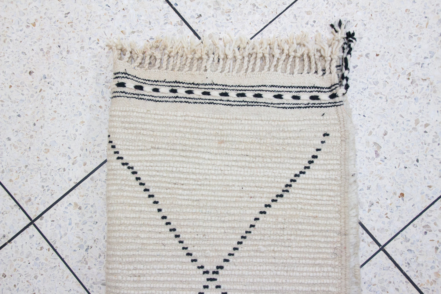 Marmoucha Pile Rug — Ivory Field with Charcoal Lattice