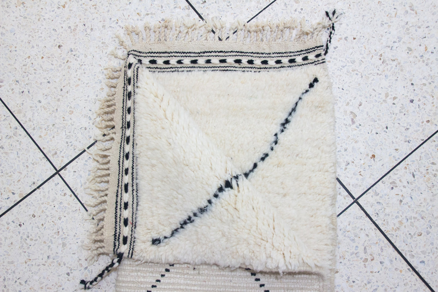 Marmoucha Pile Rug — Ivory Field with Charcoal Lattice