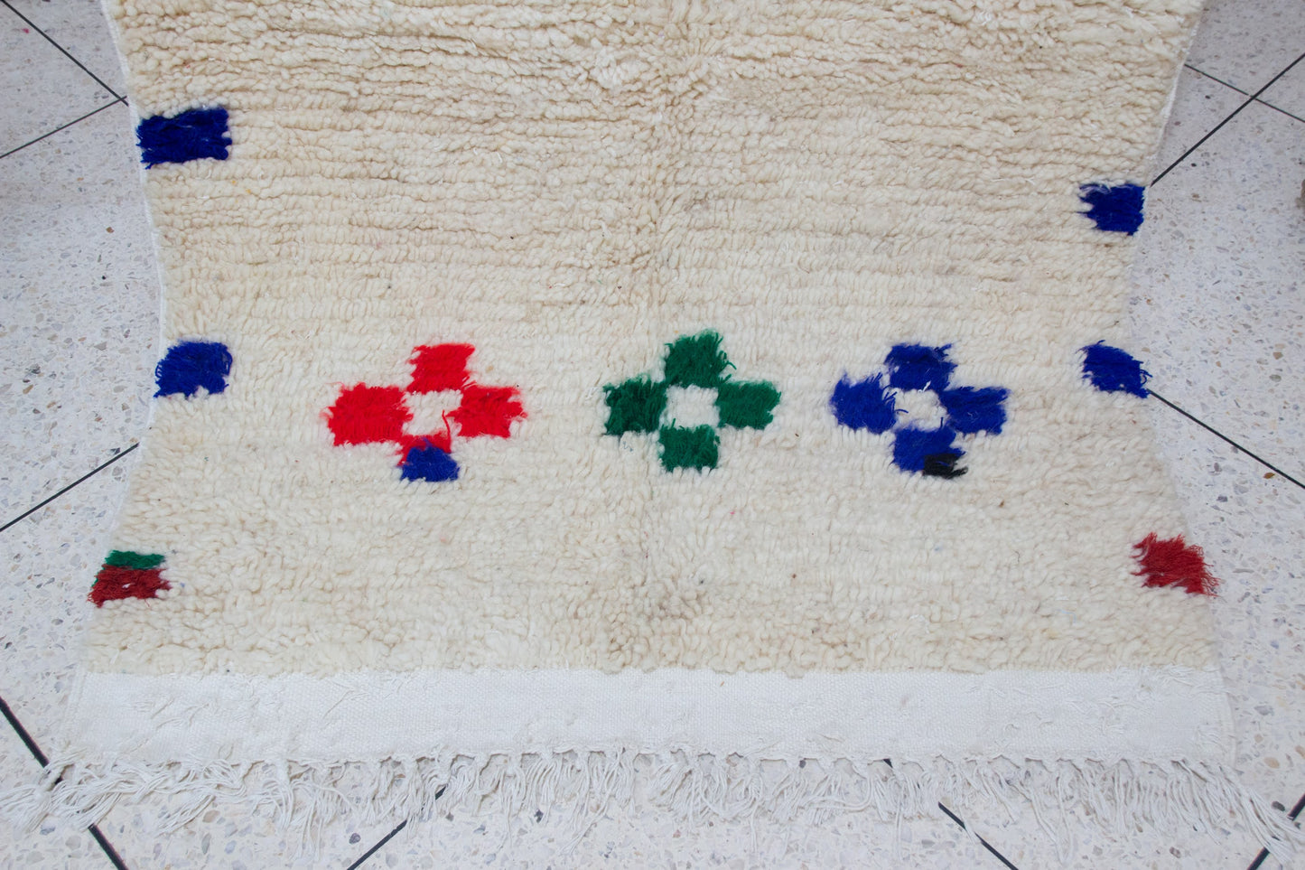Boujaad Pile Rug — Ivory Field with Polychrome Cross Motifs