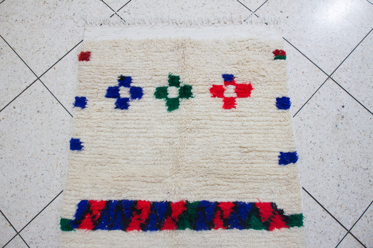Boujaad Pile Rug — Ivory Field with Polychrome Cross Motifs