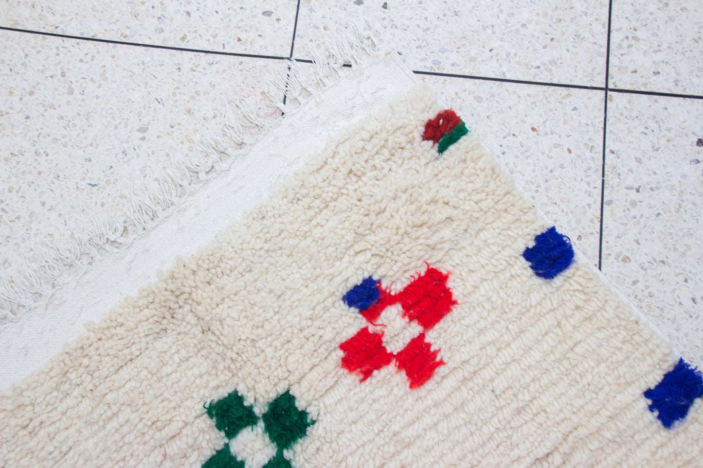 Boujaad Pile Rug — Ivory Field with Polychrome Cross Motifs