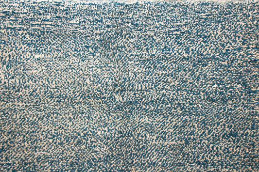 Boujaad Pile Rug — Azure Mélange Field, Minimalist Plainweave Edge