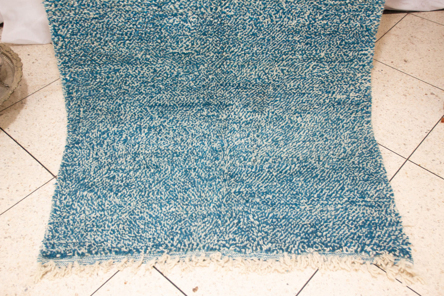 Boujaad Pile Rug — Azure Mélange Field, Minimalist Plainweave Edge