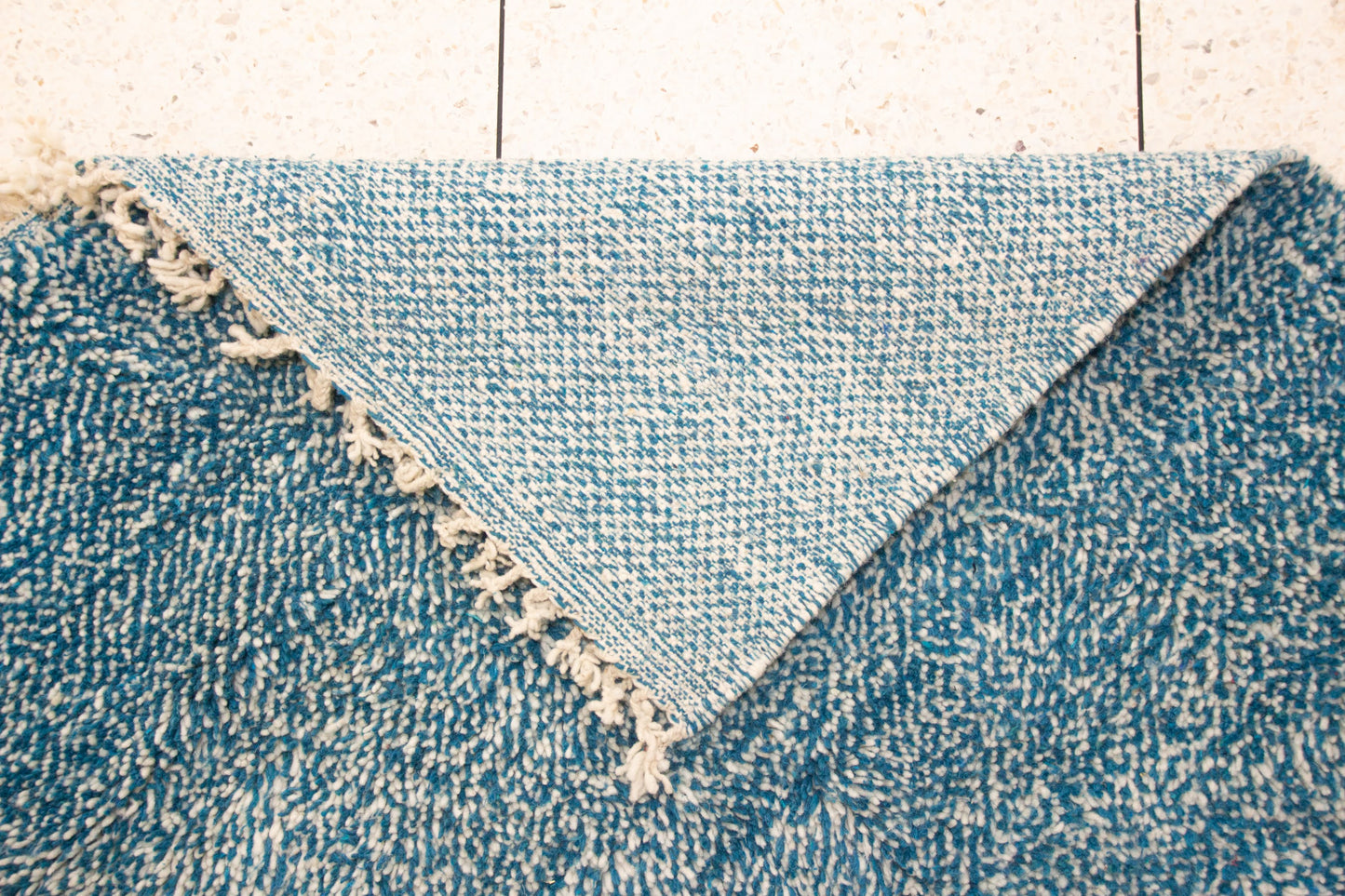 Boujaad Pile Rug — Azure Mélange Field, Minimalist Plainweave Edge