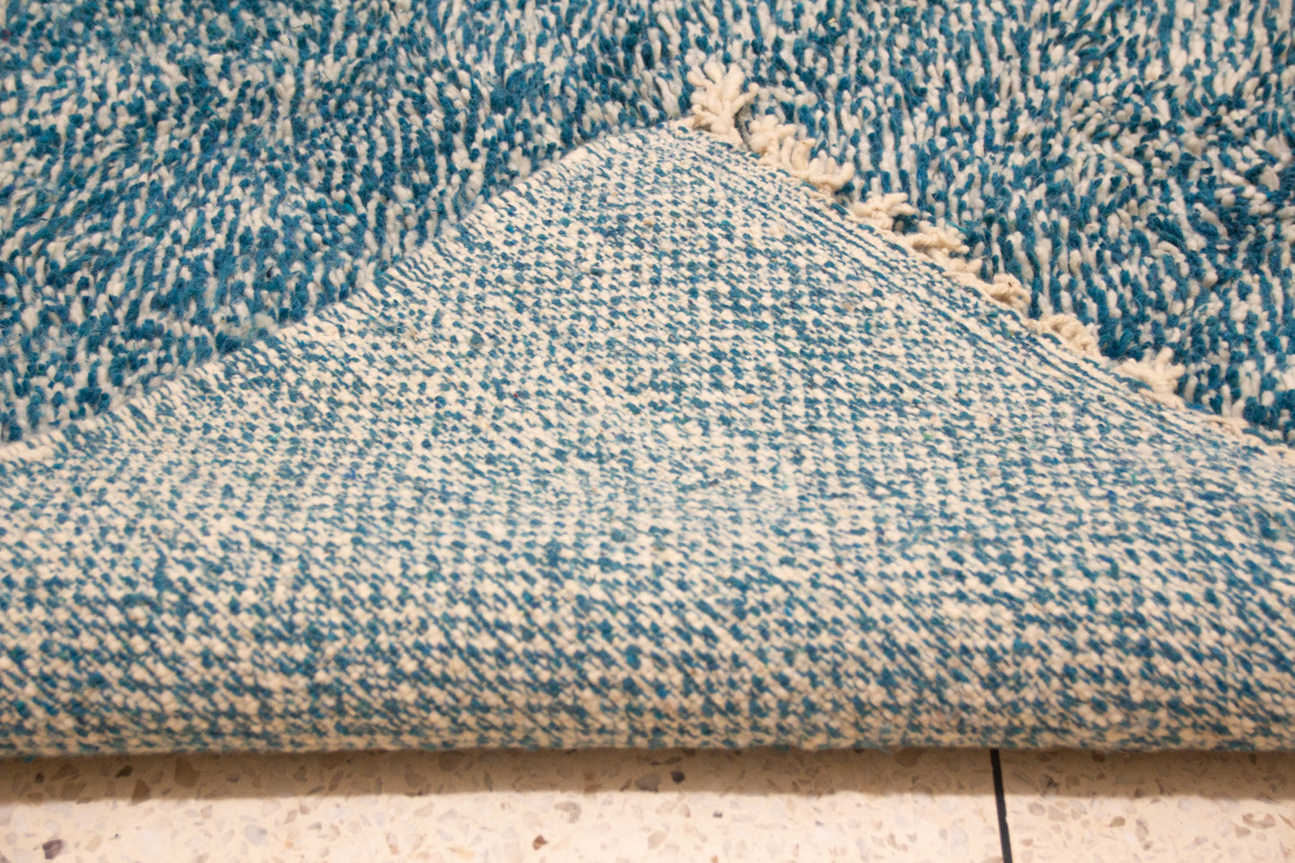 Boujaad Pile Rug — Azure Mélange Field, Minimalist Plainweave Edge