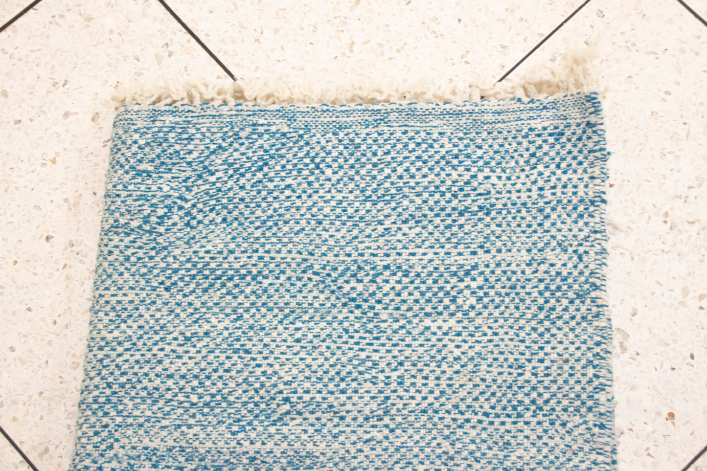 Boujaad Pile Rug — Azure Mélange Field, Minimalist Plainweave Edge