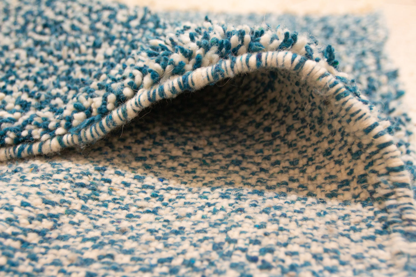 Boujaad Pile Rug — Azure Mélange Field, Minimalist Plainweave Edge