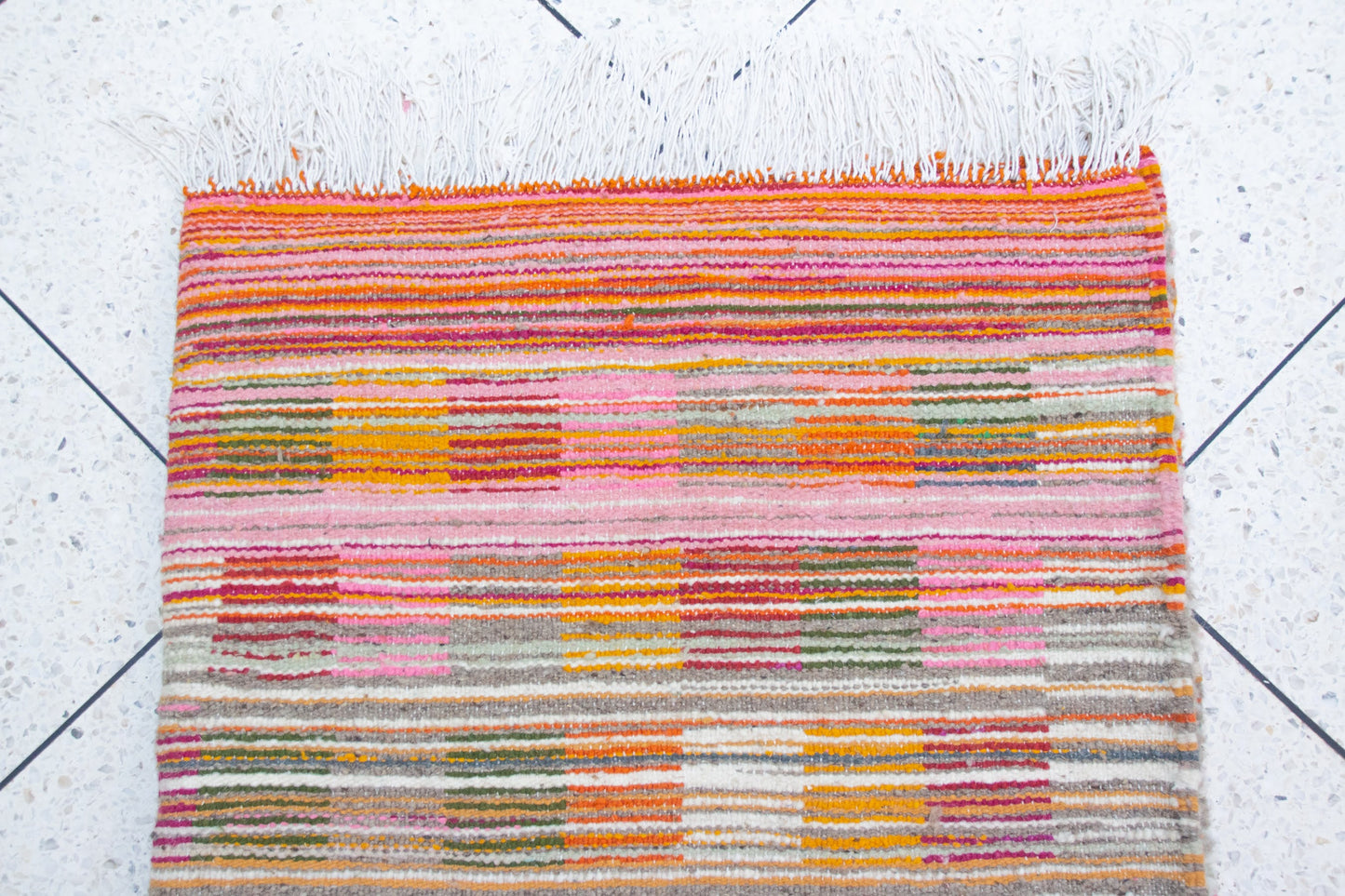 Boujaad Pile Rug — Multicolor Checker Panels on Ivory with Ribbed Guards