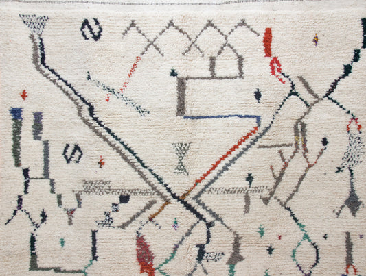 Azilal Pile Rug — Ivory Field with Calligraphic Linework & Atlas Motifs