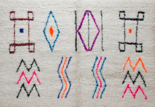 Azilal Pile Rug — Ivory Field with Glyph Suite & Beaded Chevrons