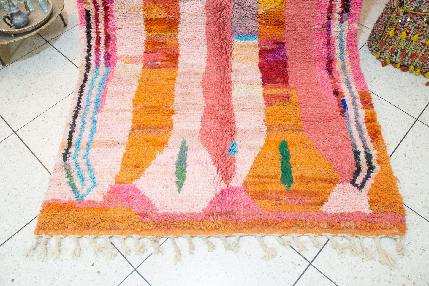 Boujaad Pile Rug — Rose Sanctuary Field with Twin Cross Rosettes