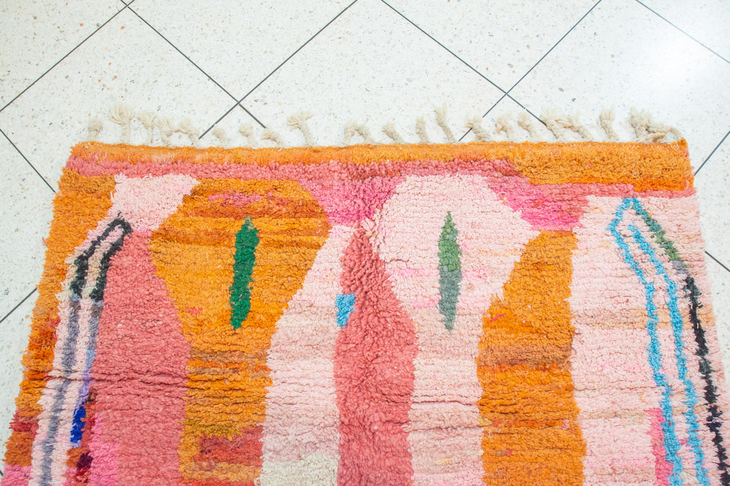 Boujaad Pile Rug — Rose Sanctuary Field with Twin Cross Rosettes