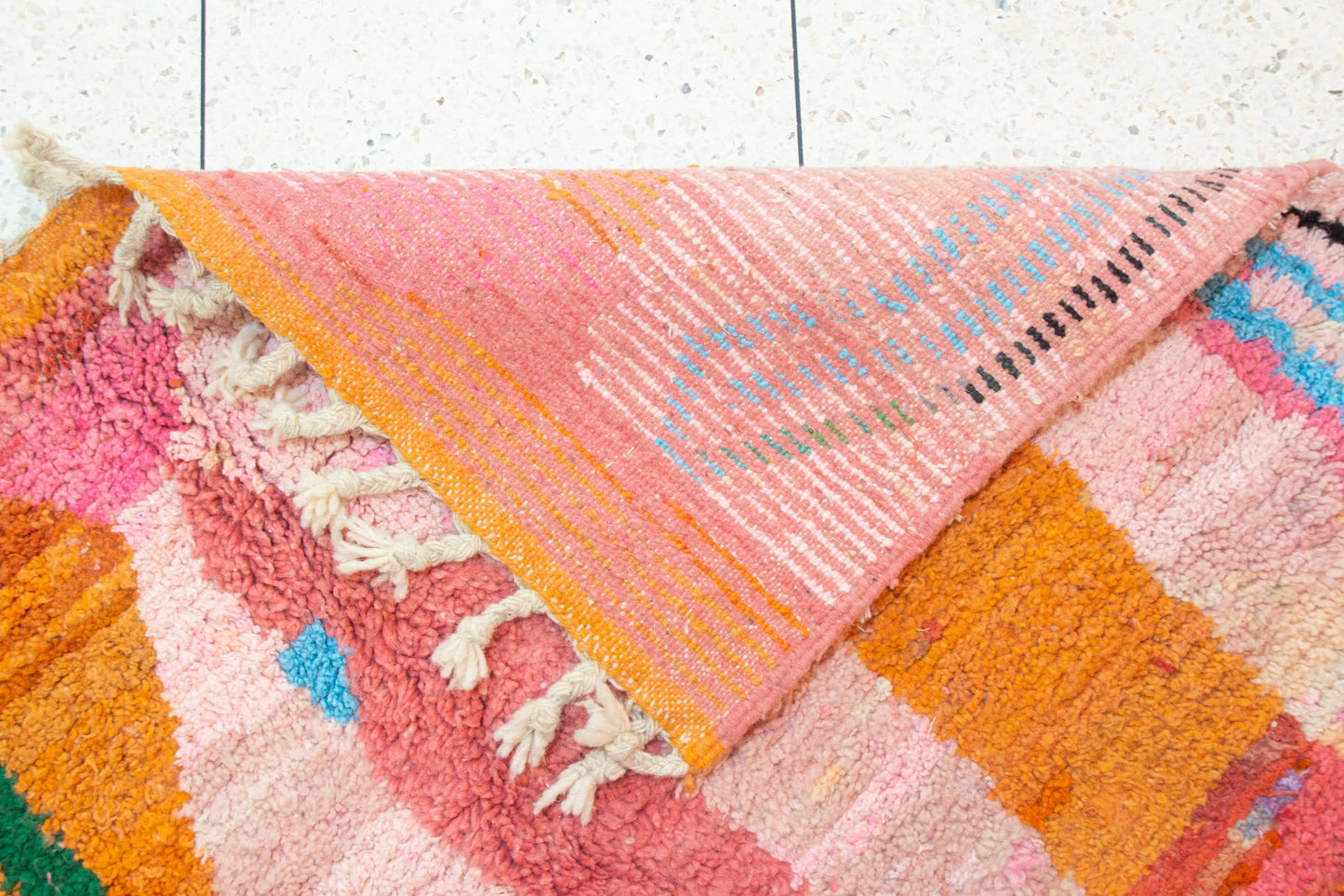 Boujaad Pile Rug — Rose Sanctuary Field with Twin Cross Rosettes