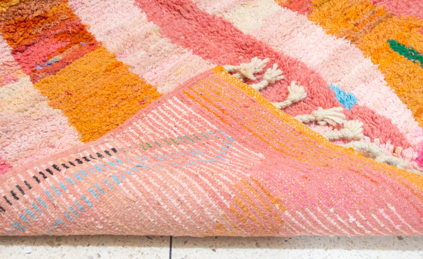 Boujaad Pile Rug — Rose Sanctuary Field with Twin Cross Rosettes