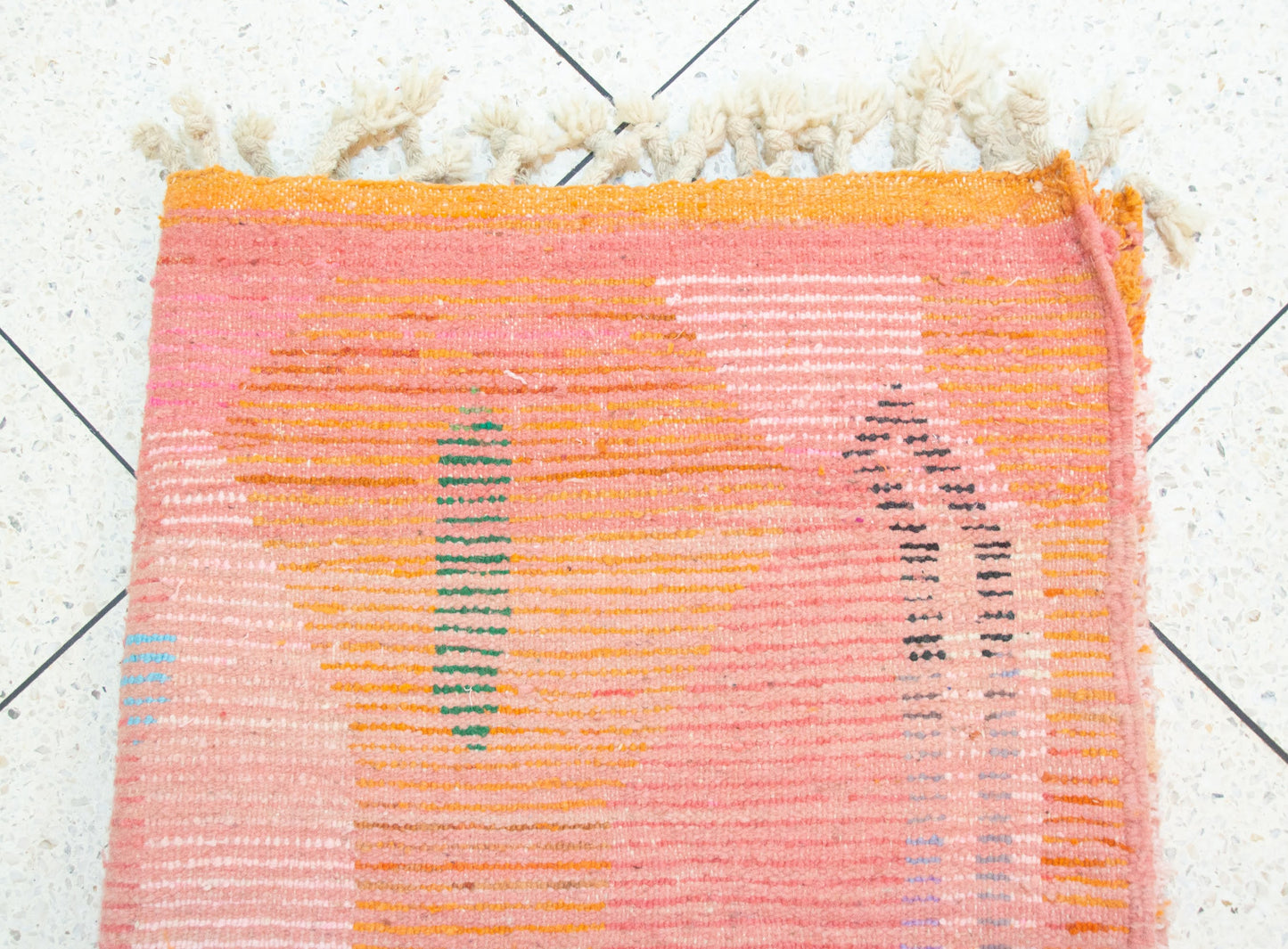 Boujaad Pile Rug — Rose Sanctuary Field with Twin Cross Rosettes