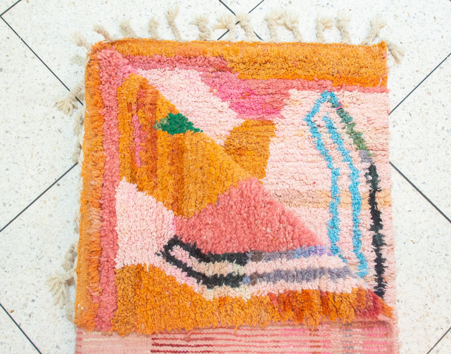 Boujaad Pile Rug — Rose Sanctuary Field with Twin Cross Rosettes