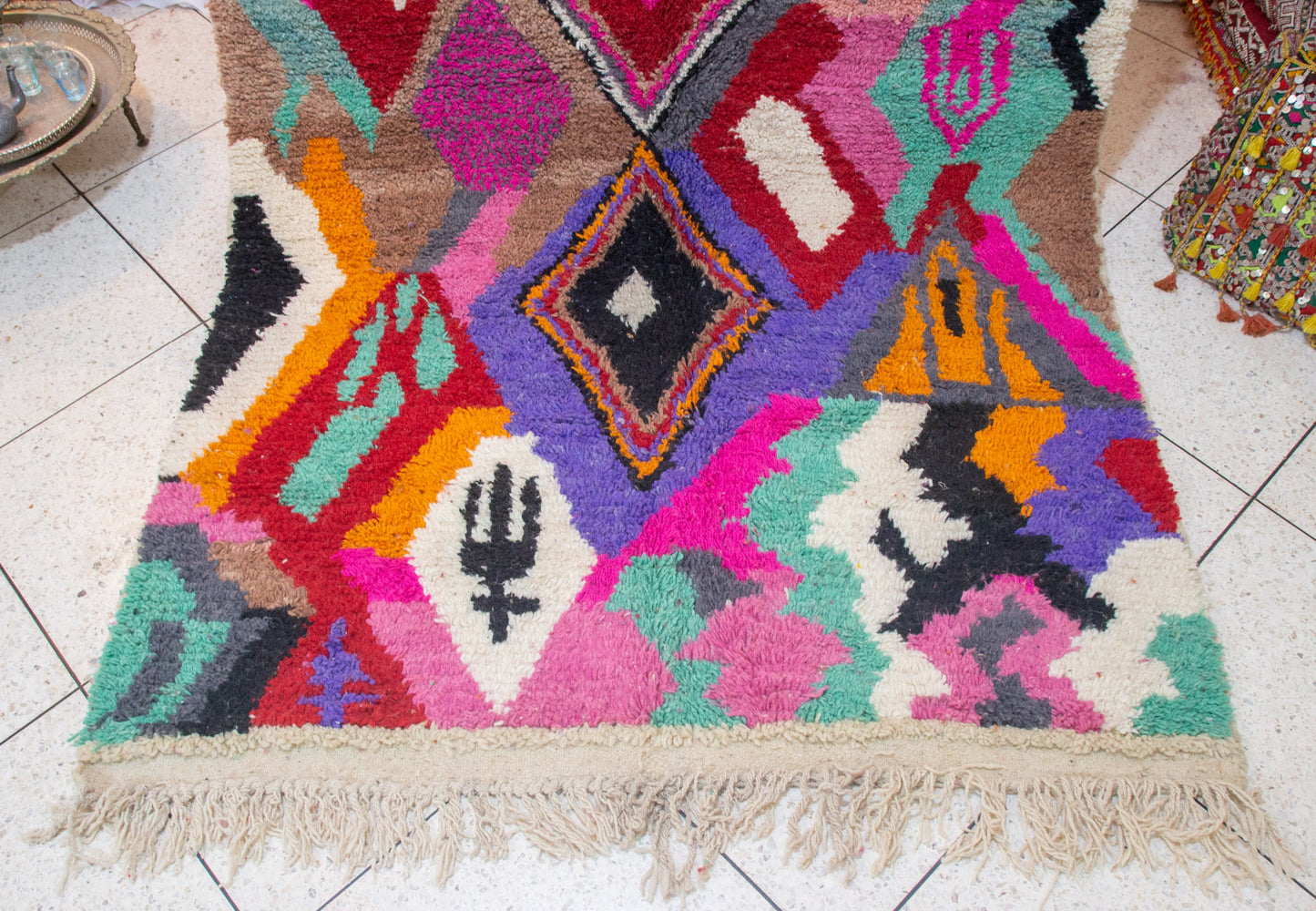 Boujaad Pile Rug — Prismatic Lozenges & Abstract Blocks in Jewel Tones