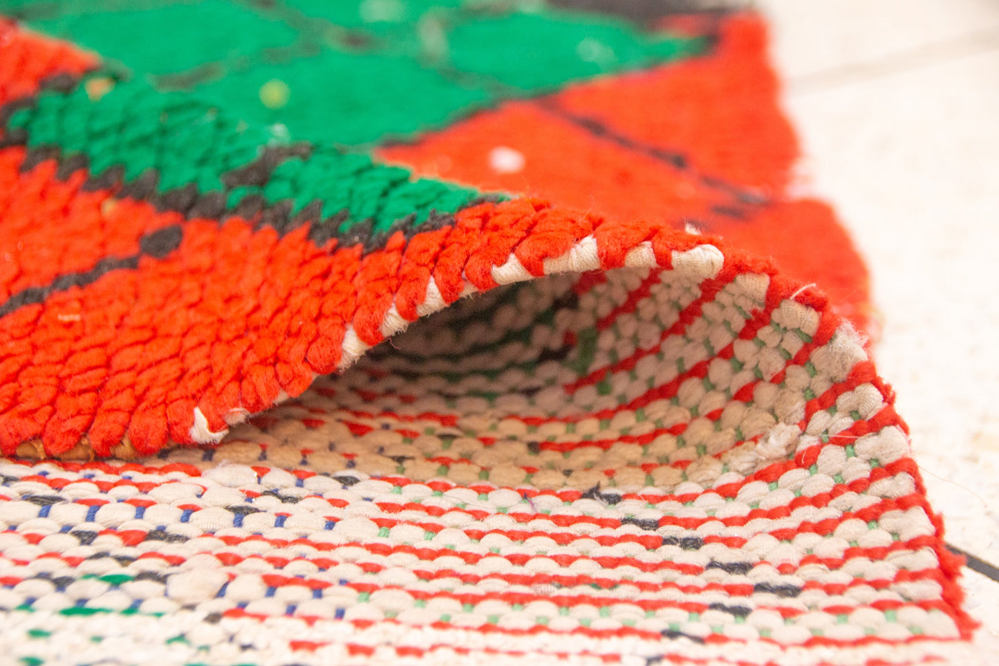 Boucherouite Argyle Lattice — Red & Emerald Reclaimed-Textile Rug