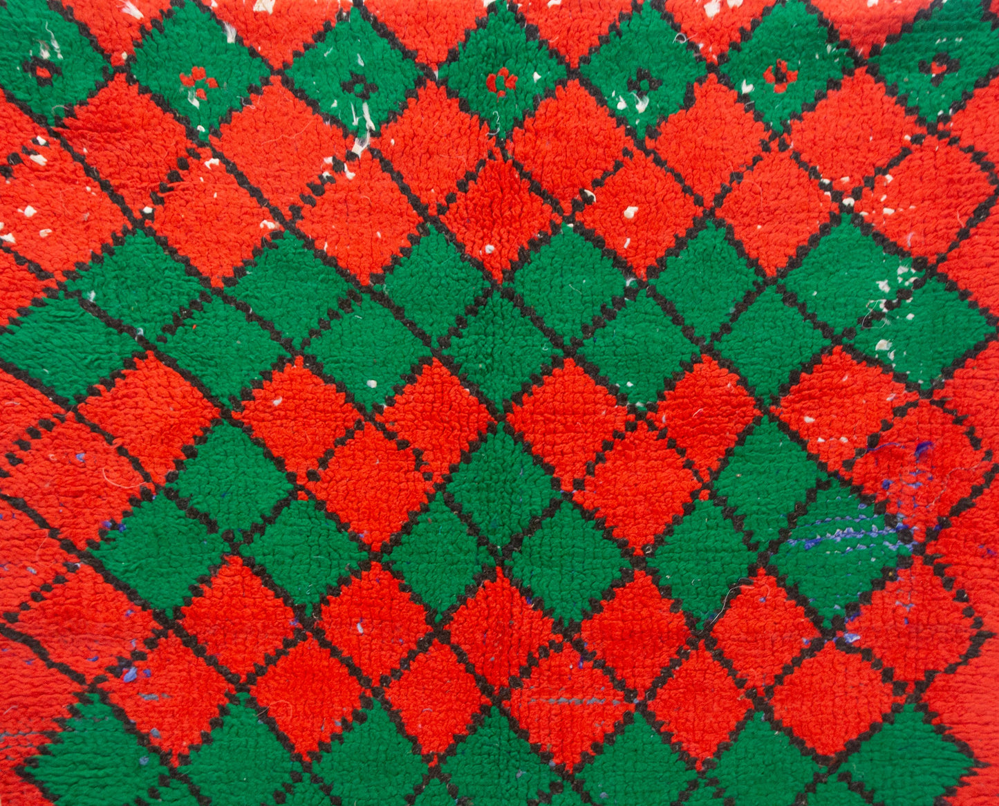 Boucherouite Argyle Lattice — Red & Emerald Reclaimed-Textile Rug
