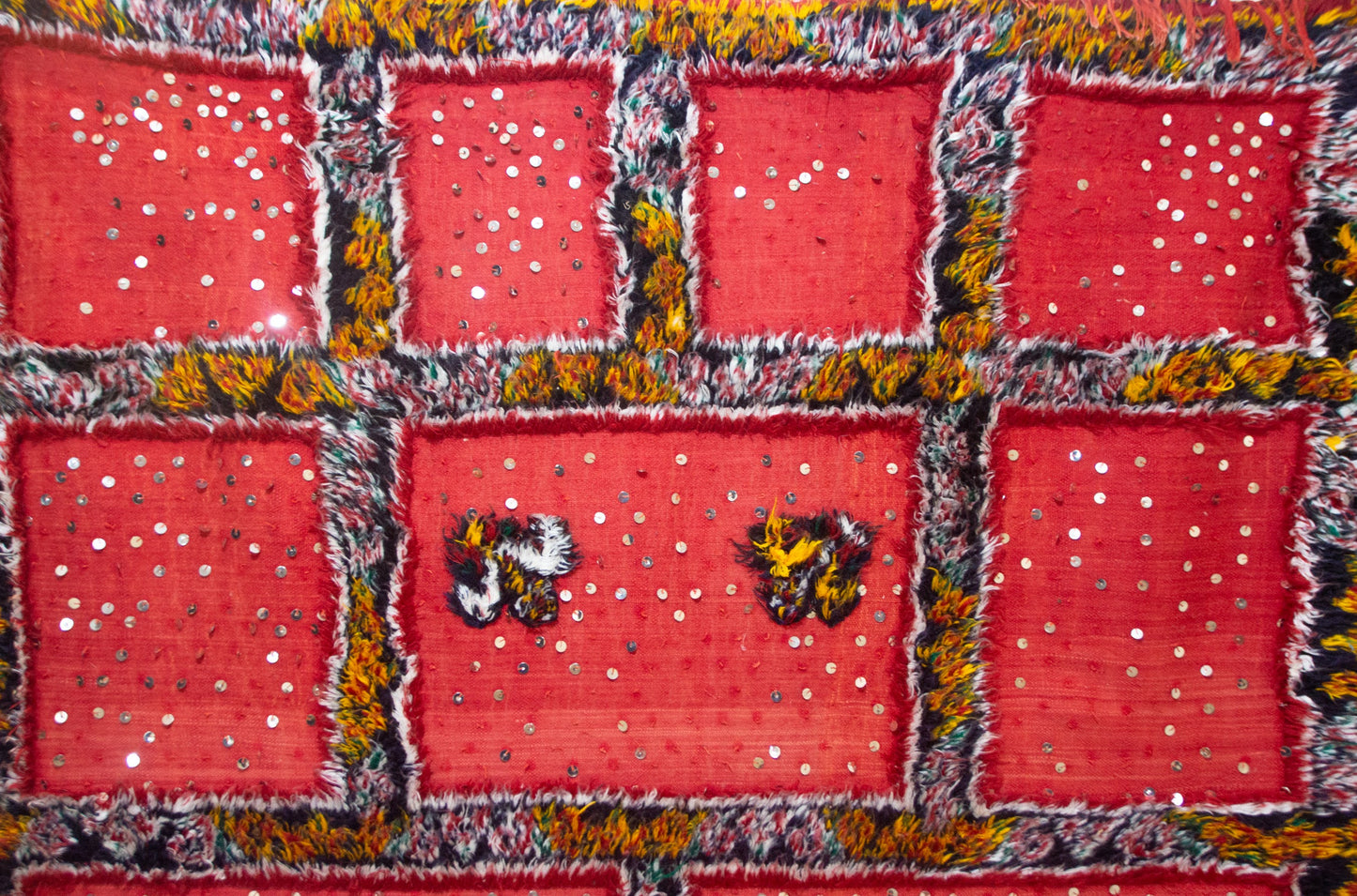 Aït Zayane Sequined Panel Garden — Red Field with Jewel Borders