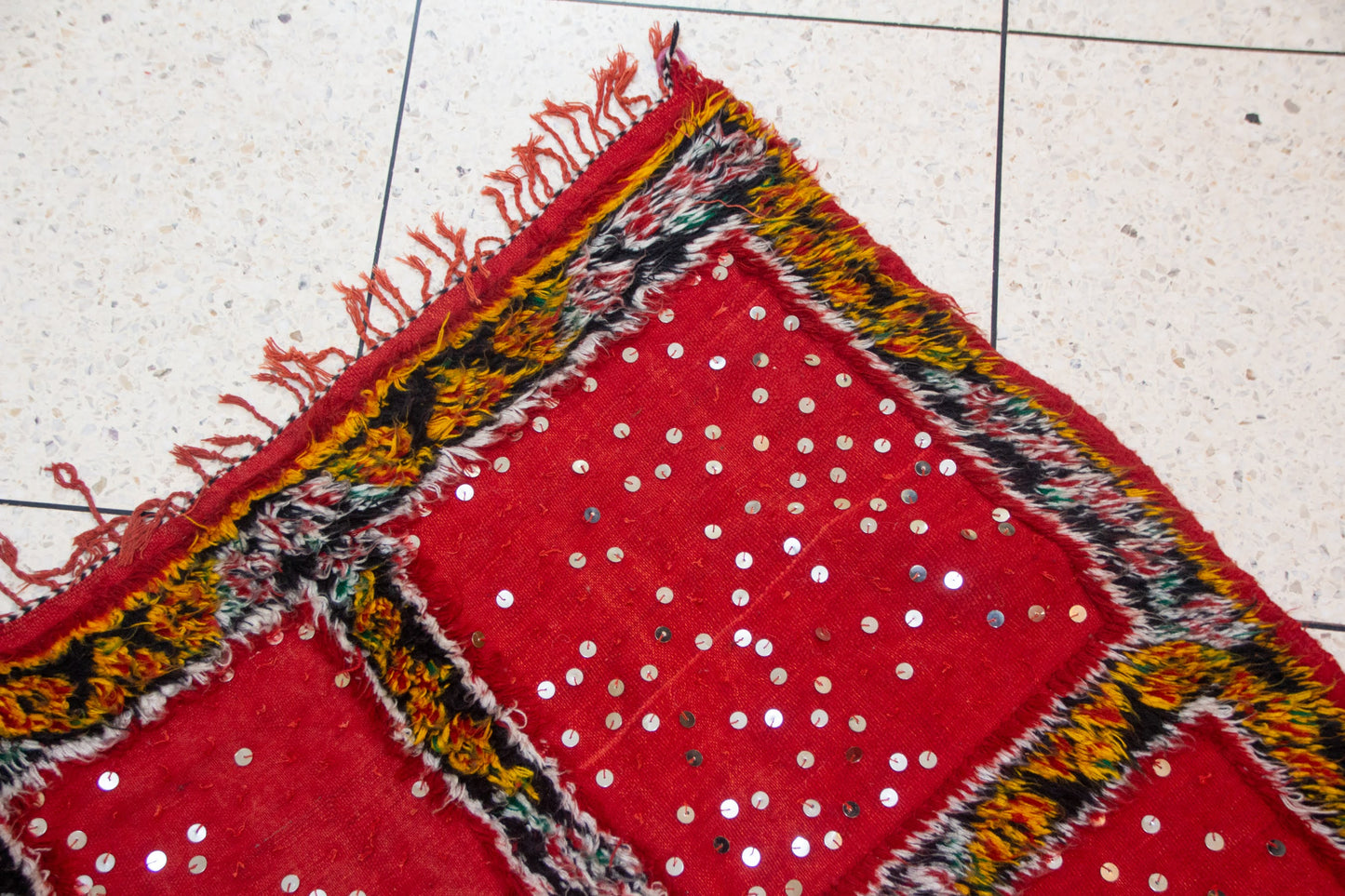 Aït Zayane Sequined Panel Garden — Red Field with Jewel Borders