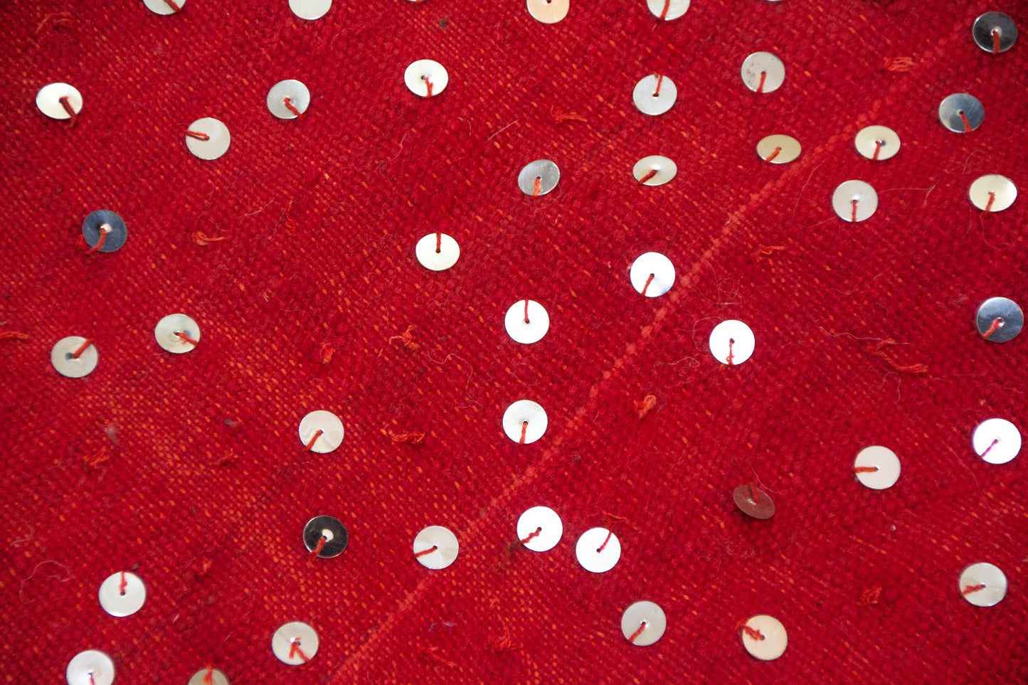 Aït Zayane Sequined Panel Garden — Red Field with Jewel Borders