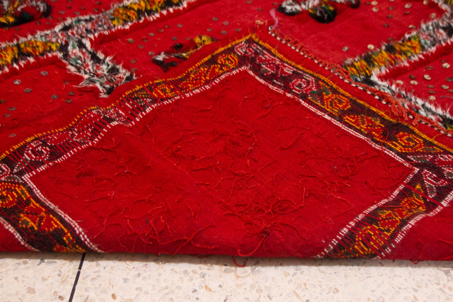 Aït Zayane Sequined Panel Garden — Red Field with Jewel Borders