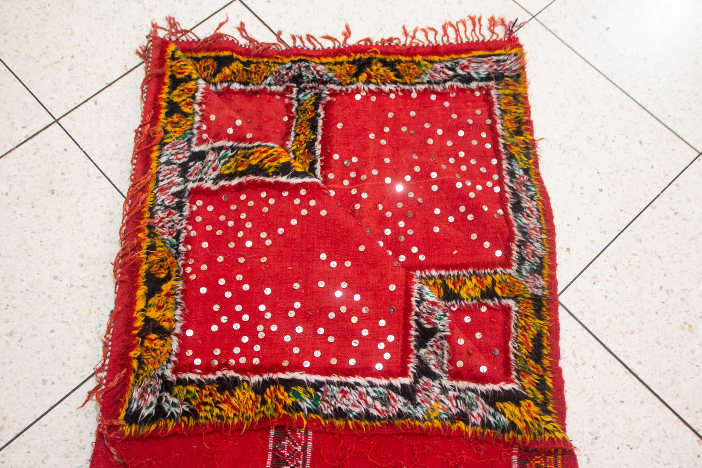 Aït Zayane Sequined Panel Garden — Red Field with Jewel Borders