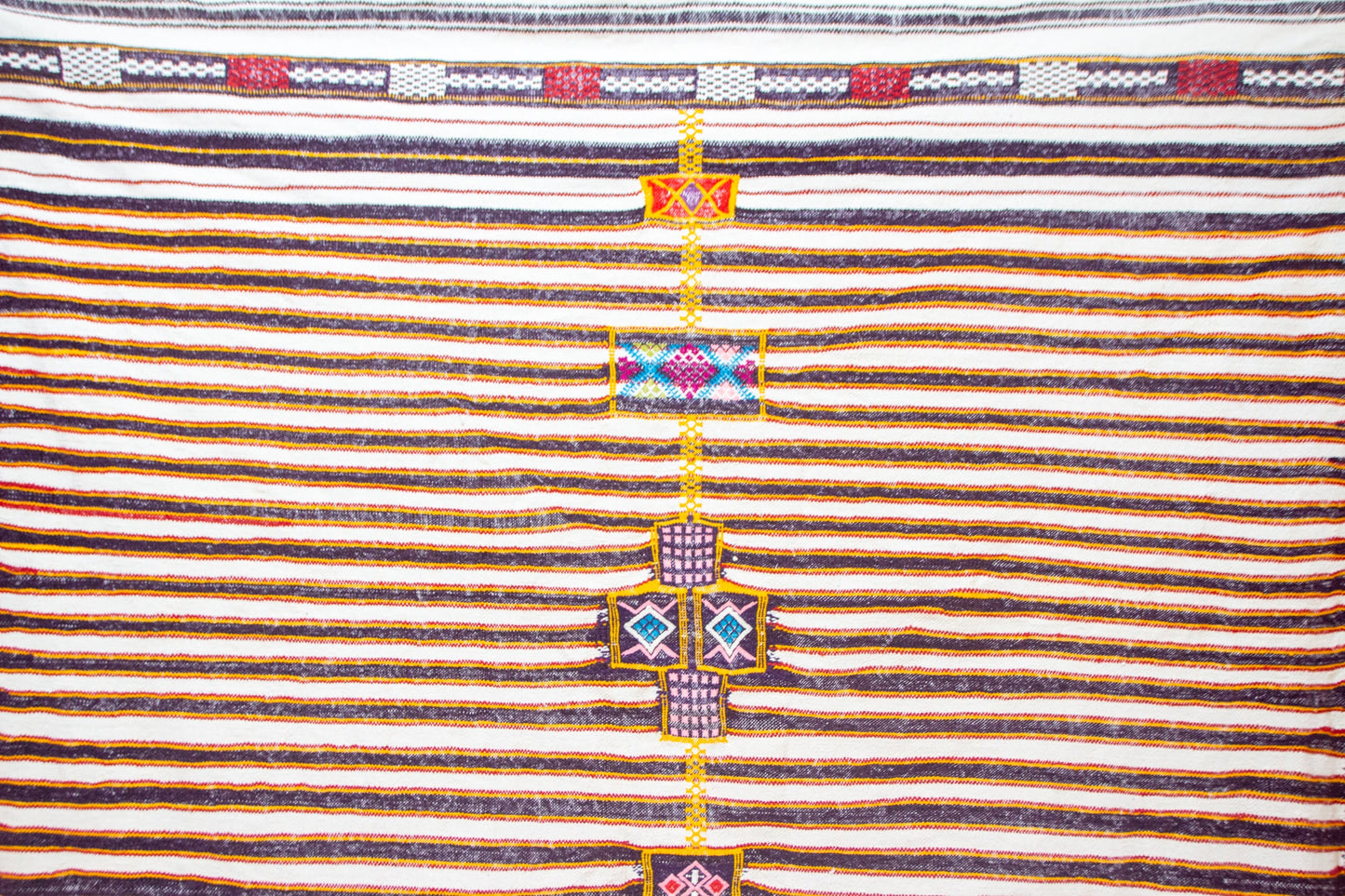 Boujaad Kilim Stripe with Talisman Spine — Ivory & Cocoa Suede Flatweave