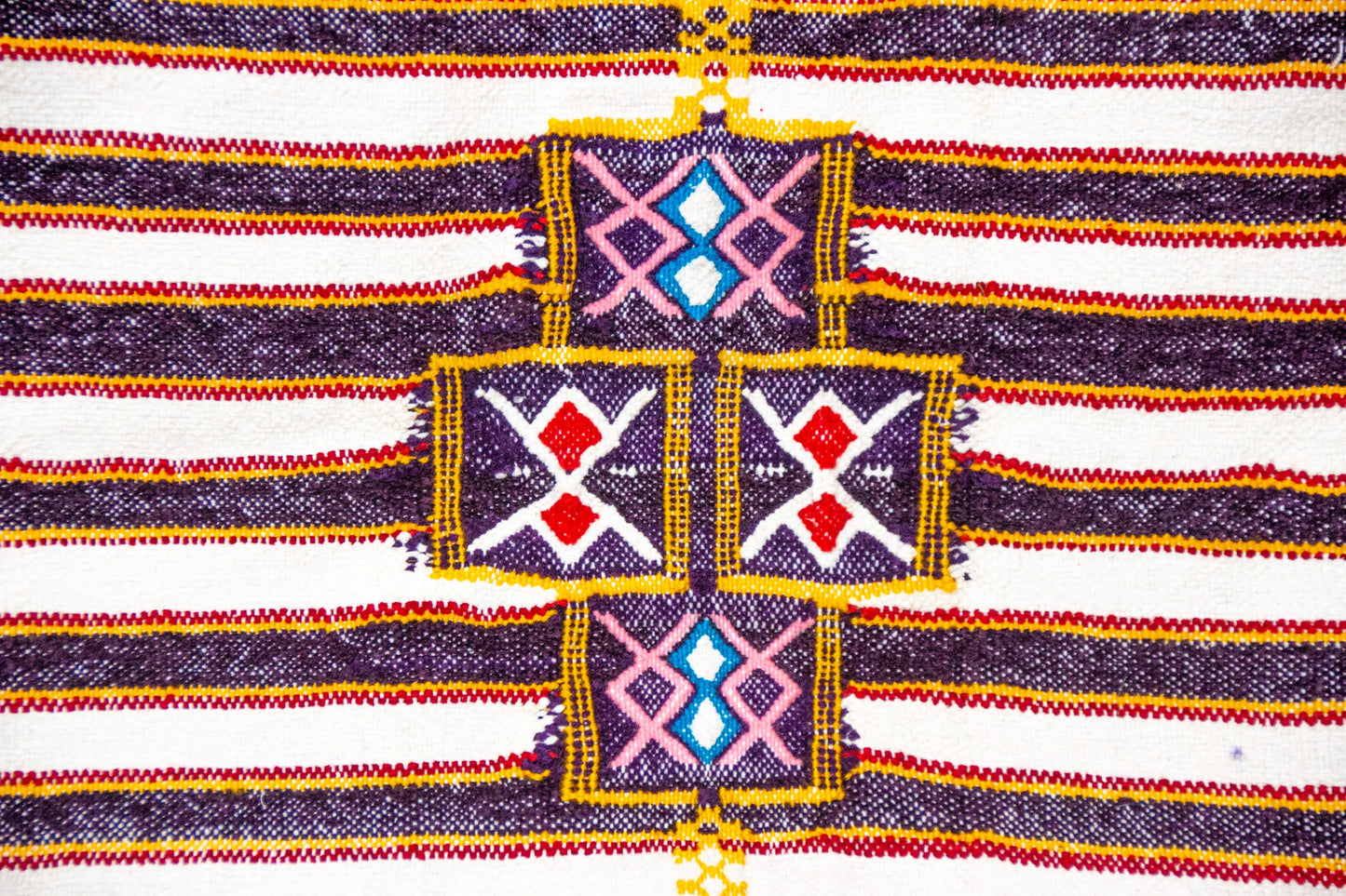 Boujaad Kilim Stripe with Talisman Spine — Ivory & Cocoa Suede Flatweave