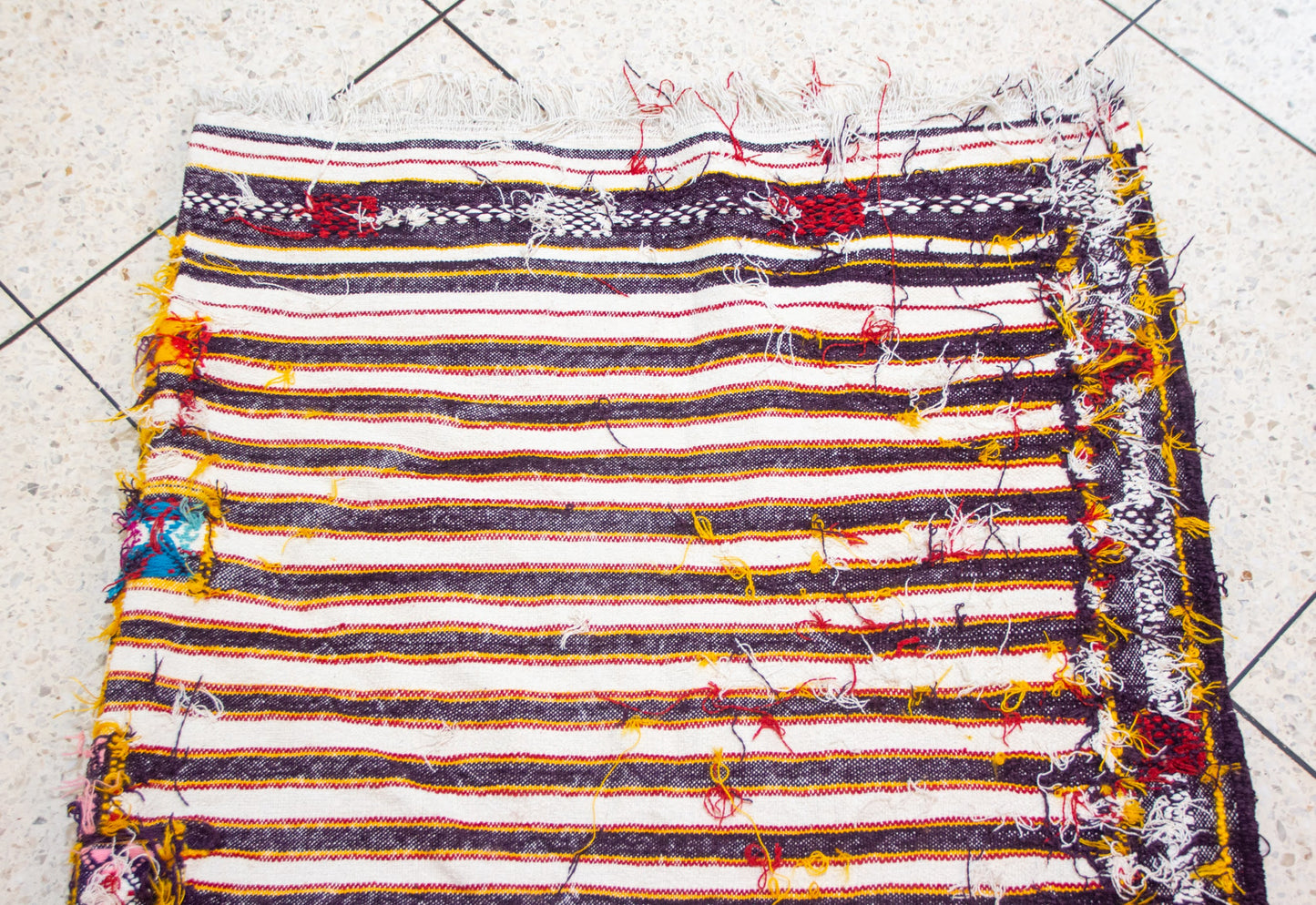 Boujaad Kilim Stripe with Talisman Spine — Ivory & Cocoa Suede Flatweave