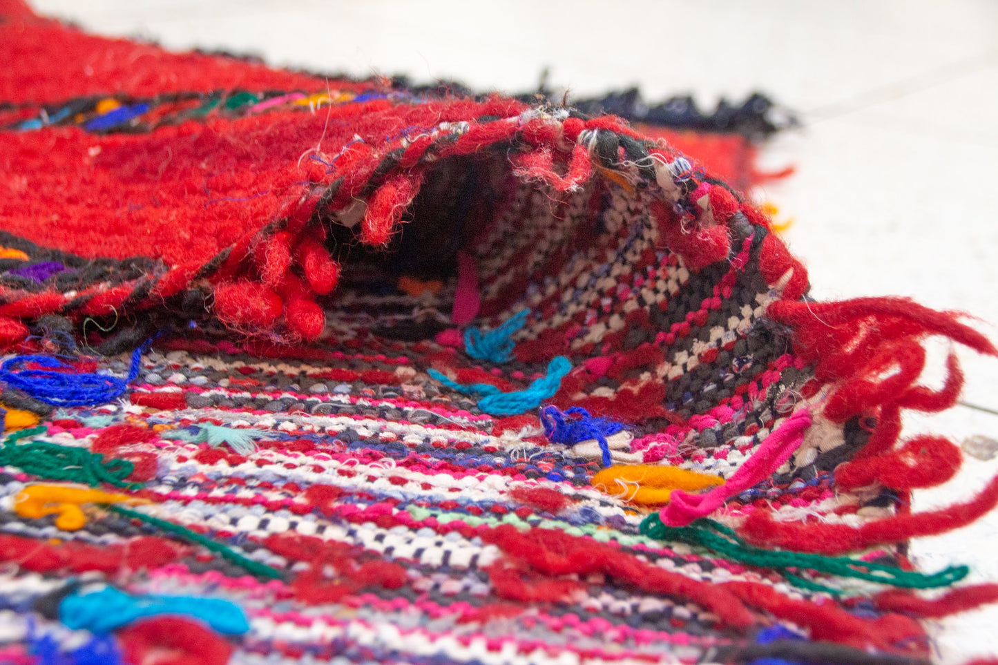 Aït Zayane Flame Diamond Henbel — Crimson & Saffron Wool Flatweave