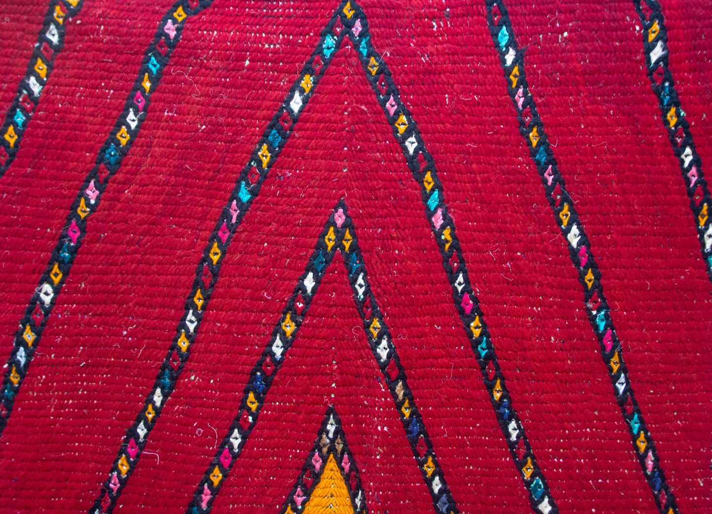 Aït Zayane Flame Diamond Henbel — Crimson & Saffron Wool Flatweave